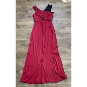BCBG Max Azria One-Shoulder Red Evening Gown Black Lace Accent Size M